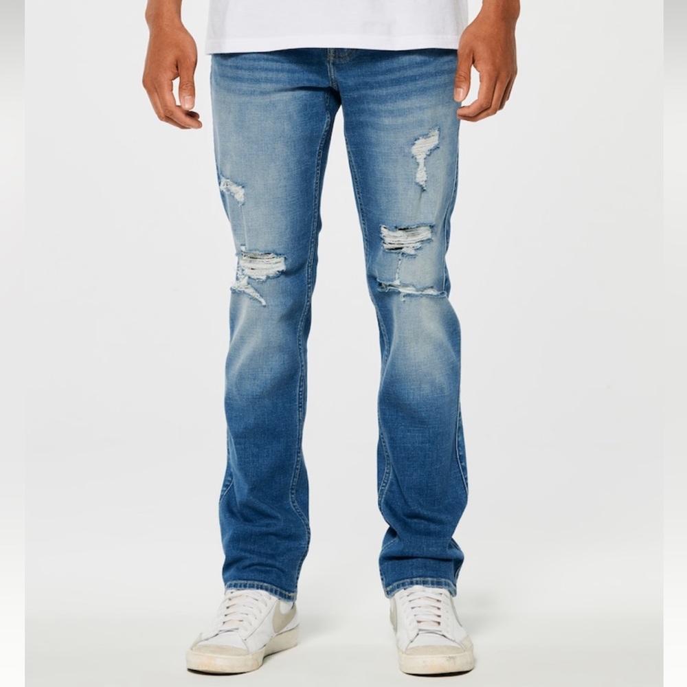 Hollister Men’s Slim Straight Jeans - Ripped Medium Wash 29 X 30